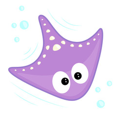 Cute vector purple stingray for kids. Underwater resident picture for teaching children