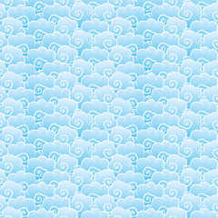 Seamless pattern with wavy light blue clouds, hand drawn vector illustration for poster and banner background design.