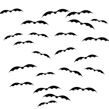 Halloween decoration. Cartoon silhouettes of flying bats isolated on white background.