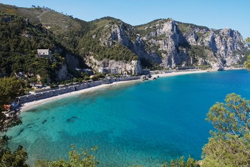Panoramic view of Baia dei Saraceni from punta Crena. One of the best beach along the Liguria...