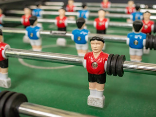 Fototapeta premium Vintage Soviet Table football (table soccer, foosball) close up