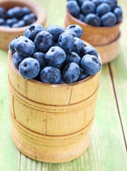 Fresh blueberry in a wooden bowl