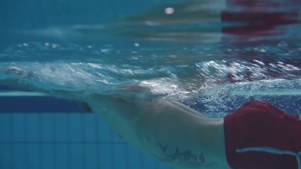 Underwater shot of man swimming with freestyle technique