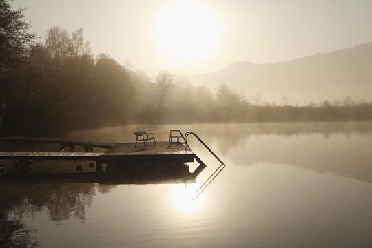 Morning mood at the Hafnersee lake near Keutschach, Carinthia, Austria, Europe