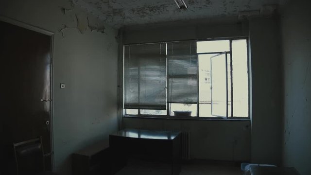 Empty Evacuated Deserted House Apartment, Interior Track In