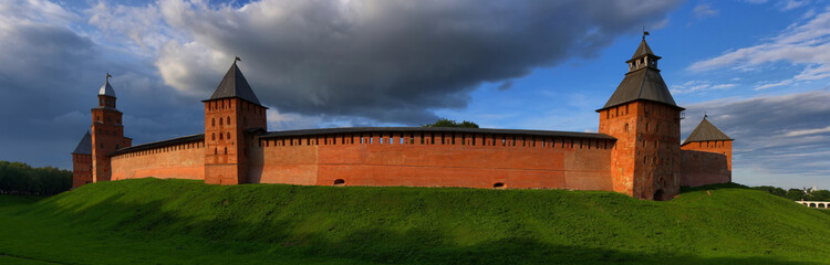 Large-format panorama of the towers and walls of the Novgorod Kremlin