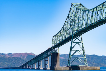 A section of the Astoria-Megler Bridge, a steel cantilever through truss bridge in the United States between Astoria, Oregon, and Point Ellice near Megler, Washington, over the Columbia River.