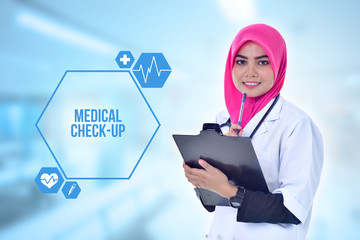 Doctor over blue clinic background. Medical and Healthcare Concept.