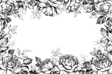 Vintage Border with Roses and Leaves