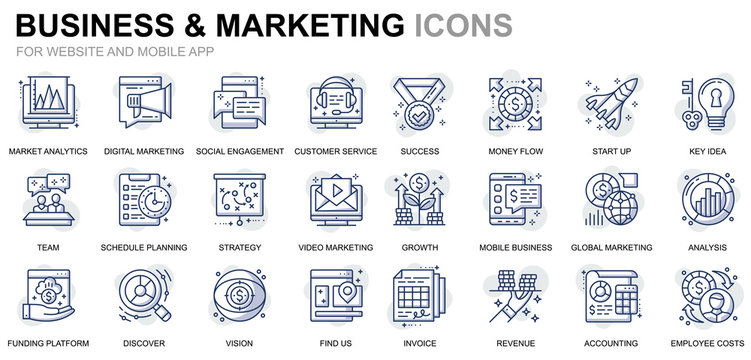 Simple Set Business and Marketing Line Icons for Website and Mobile Apps. Contains such Icons as Vision, Mission, Planning, Market. Conceptual color line icon. Vector pictogram pack.