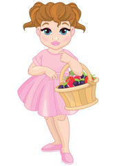 Cute Girl with Basket full of fresh berries
