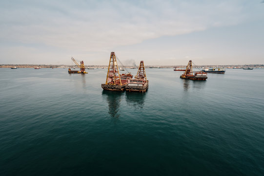 Picture of oil rigs in ocean, Angola
