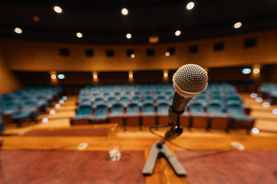 Close up view of microphone in concert hall