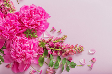 pink beautiful flowers on pink paper background