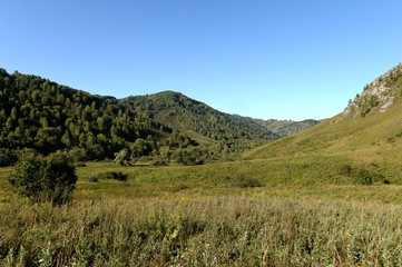   Early morning in the mountains of Altai Krai. Western Siberia 