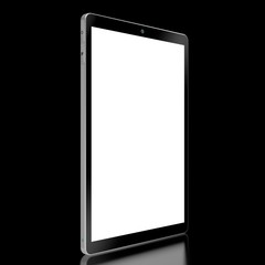 3D brandless tablet with empty screen isolated on black background