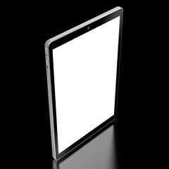 3D brandless tablet with empty screen isolated on black background