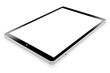 3D brandless tablet with empty screen isolated on white background