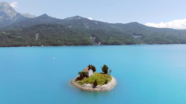 Chapelle Saint Michelle in lake de Serre Poncon Alps de Haute Provence France