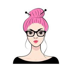 Cute fashion girl. Skeptic Avatar. Vector illustration in cartoon style