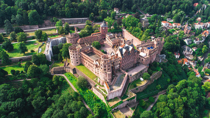 Aerial Capture of Heidelberg Castle and Old Town - obrazy, fototapety, plakaty