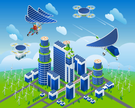 Eco smart city on isolated background