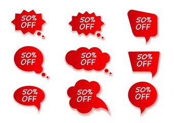 red discount stickers set. vector collection.