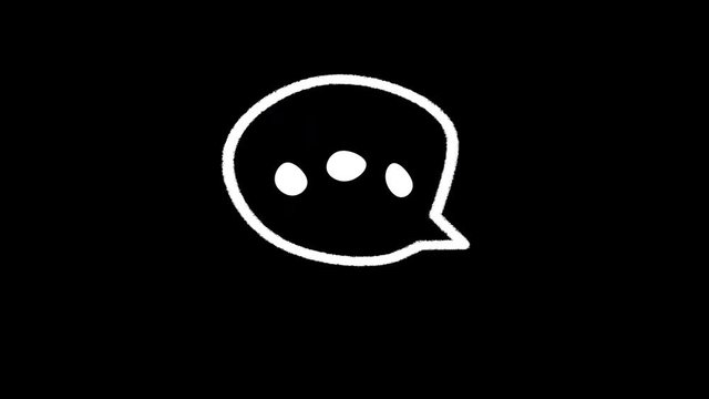 Handwriting style chat dialogue bubble icon appears on black background, Animation.