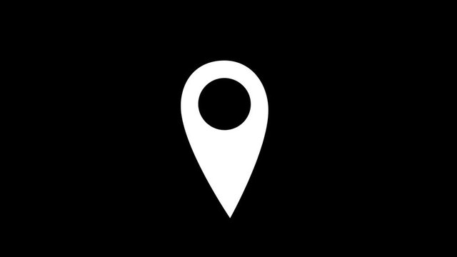A white location pin appears and wobbles on black background, Animation.