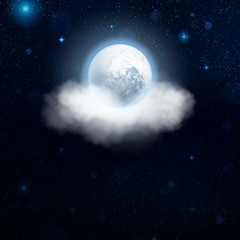 Fototapeta na wymiar Night cloudy sky with the moon and shining stars background. EPS 10