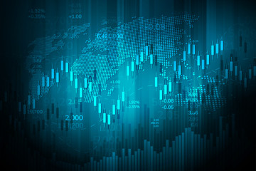Stock market graph or forex trading chart for business and financial concepts, reports and investment on dark background . Vector illustration