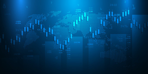 Stock market graph or forex trading chart for business and financial concepts, reports and investment on dark background . Vector illustration