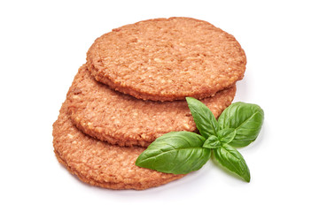 Burger meat, ingredients for hamburger, isolated on white background