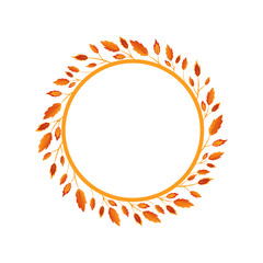 Naklejka premium Round frame with red and yellow autumn leaves. Blank template for decorating image, sale banner, wedding card and logo. The concept of a circle of foliage. Vector background in flat style.