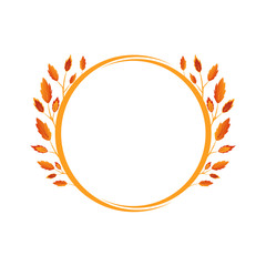 The concept of a round frame with red and yellow autumn leaves. Circle of foliage. Blank template for decorating image, sale banner, wedding card and logo. Vector background in flat style.