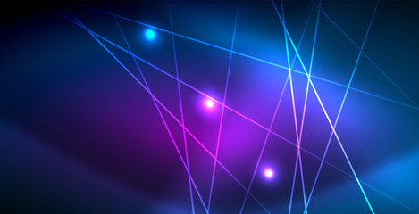 Neon glowing techno lines, blue hi-tech futuristic abstract background template with lights