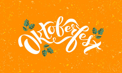 Oktoberfest traditional bavarian festival vector typography illustration for greeting card, invitation, banner, poster, pack, sticker, glass. Beer fest design elements, handwritten lettering. EPS 10.