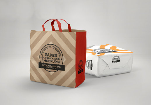 Paper Medium Bag with Flat Handles Mockup
