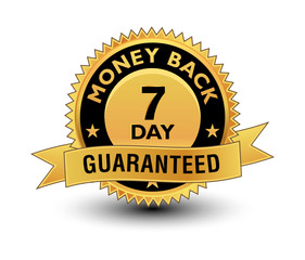 High quality golden 7 day money back guaranteed badge, sign, seal, label, stamp with ribbon.