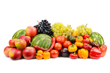 Ripe and fresh vegetables and fruits isolated on white