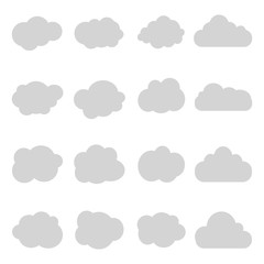 Cartoon cloud of sky on isolated background.Graphic heaven in vintage style.Flat collection of gray cloud. Set icons of cloud shape. vector