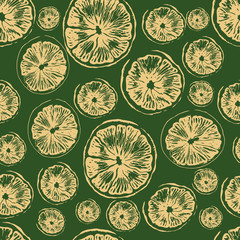 New year background. Winter, abstract pattern. Citrus on a green background. Seamless pattern. Illustration.