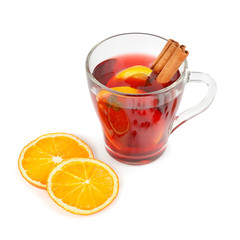 Hot red mulled wine isolated on white background.