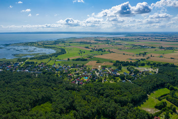 Fototapeta na wymiar Aerial view of Vistula Split. Mierzeja Wislana Landscape Park. Photo made from above by drone.