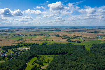 Aerial view of Vistula Split. Mierzeja Wislana Landscape Park. Photo made from above by drone.