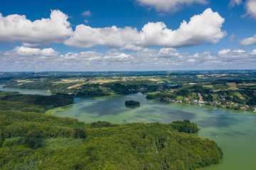 Obraz premium Aerial view of Kashubian Landscape Park. Kaszuby. Poland. Photo made by drone from above. Bird eye view.