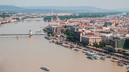 Fototapeta na wymiar Budapest cityscape from above, central district with parliament building and Danube river, Hungary