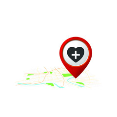 Cardiology hospital location pin vector icon. filled flat sign for mobile concept and web design. Medical clinic location mark simple solid icon. Symbol, logo illustration