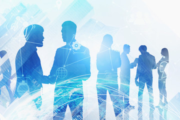 Business team and global virtual interface