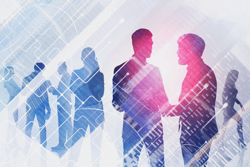 Business people in city, global network